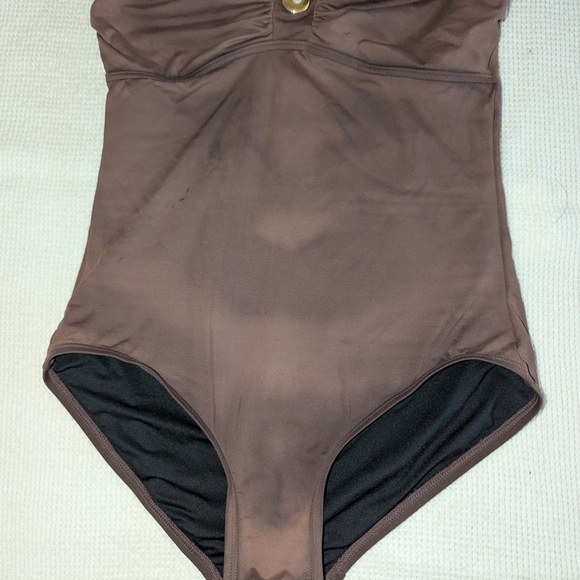 Michael Kors Brown and Black One-Piece Swimsuit with Sweetheart Neckline - Picture 1 of 6